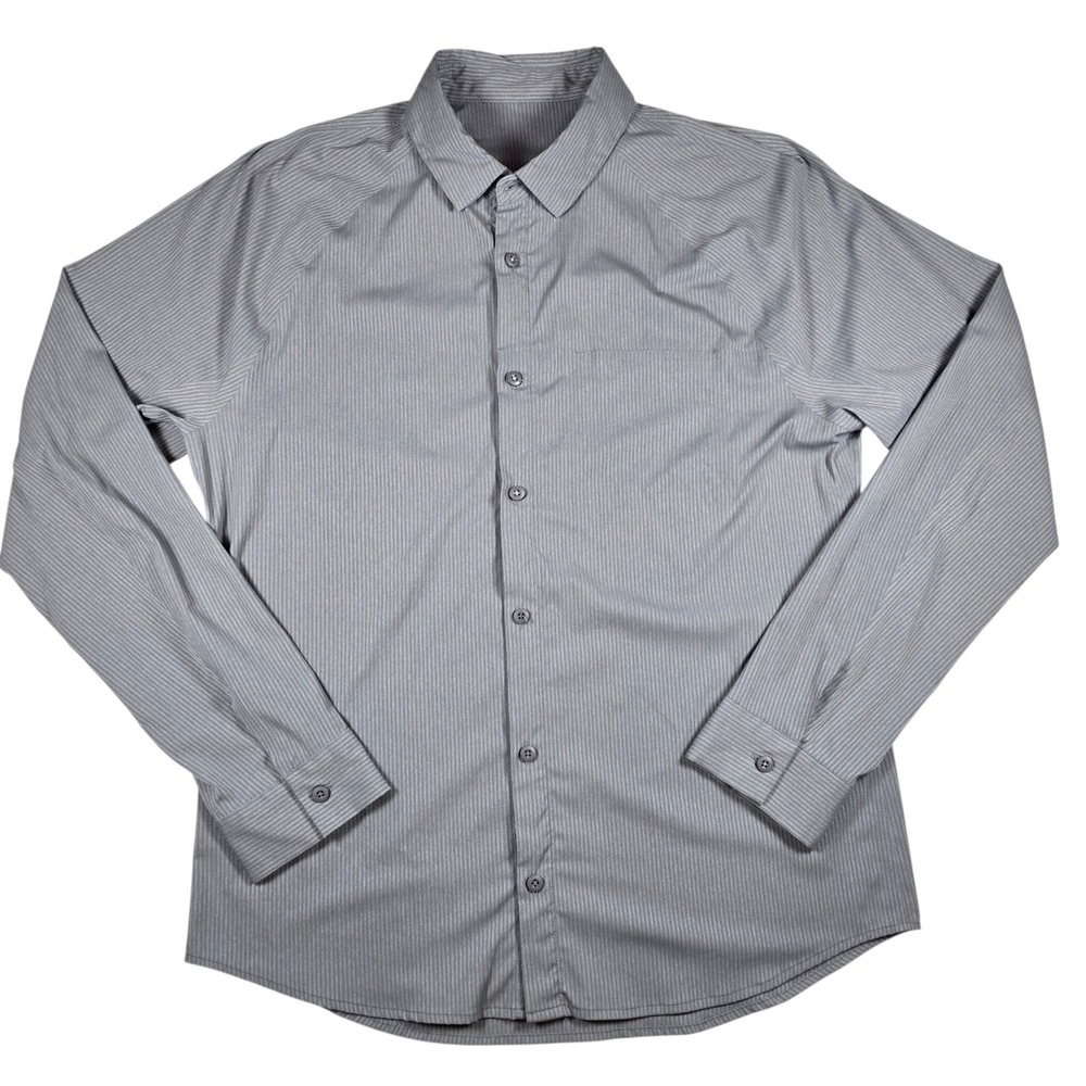 Lululemon Gray Striped Pocket Performance Long Sleeve Shirt Men's M NO SIZE TAG